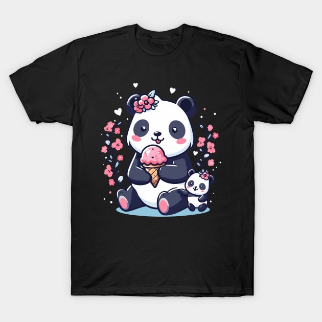 Pandas family eating ice cream T-Shirt by Coowo22